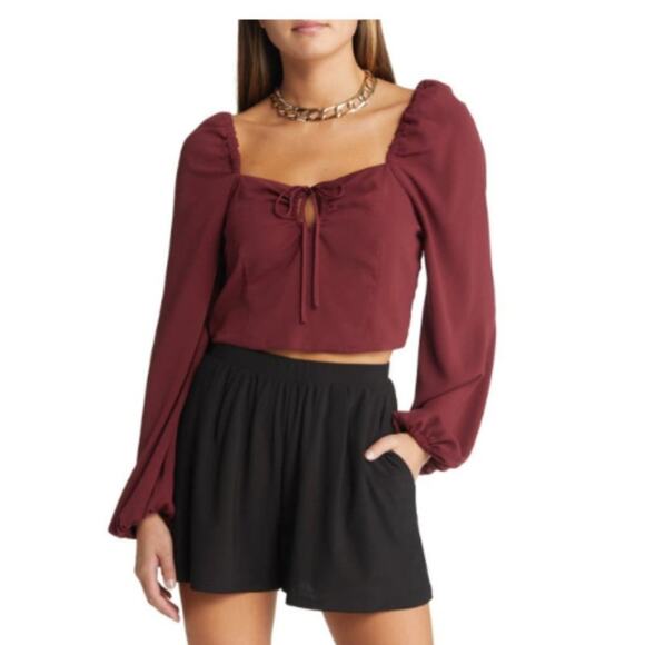 New ~ OPEN EDIT ~  (Nordstrom) Ruched Keyhole Crop Top ~ Small - Picture 2 of 9